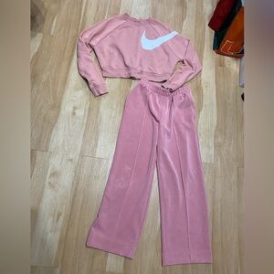Nike mauve pink cropped sweater top SZ XS wide leg pants